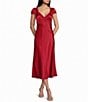 Allison & Kelly Cap Sleeve Lace Trim Satin Midi Dress - Image 1