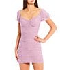 Color:Lavender - Image 3 - Cap Sleeve Sweetheart Neck Textured Dot Ruched Dress