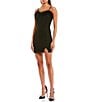 Color:Black - Image 1 - Corset Faux Fur Trim Notched Hem Mini Dress
