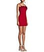 Color:Red - Image 3 - Faux Feather Trim Mini Dress
