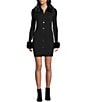 Allison & Kelly Removable Faux Fur Trim Collared Long Sleeve Button Front Dress, Color:Black - Image 1