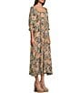 Color:Sage/Ivory - Image 3 - Floral Print 3/4 Sleeve Empire Waist Midi Dress