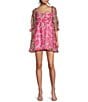 Color:Pink/Fuchsia - Image 1 - Floral Print 3/4 Sleeve Organza Mini Dress