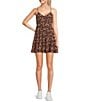 Color:Brown/Black - Image 1 - Floral Print Tiered Slip Mini Dress