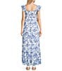 Allison & Kelly Floral Print V-Neck Flutter Sleeve Smocked Maxi Dress, Color:Ivory/Blue - Image 2