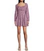 Color:Dusty Lavender - Image 1 - Long Sleeve Cinch Waist Jacquard Dress