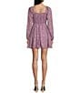 Color:Dusty Lavender - Image 2 - Long Sleeve Cinch Waist Jacquard Dress