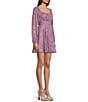Color:Dusty Lavender - Image 3 - Long Sleeve Cinch Waist Jacquard Dress