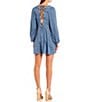 Color:Dusty Blue - Image 2 - Long Sleeve Lace Back Fit-And-Flare Dress