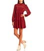 Color:Burgundy - Image 1 - Long Sleeve Clip Dot Tiered Dress