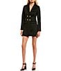 Color:Black - Image 1 - Long Sleeve Notched Collar Button Up Double Breasted Mini Dress
