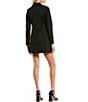 Color:Black - Image 2 - Long Sleeve Notched Collar Button Up Double Breasted Mini Dress