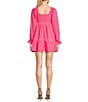 Color:Hot Pink - Image 2 - Long Sleeve Smocked Babydoll Dress