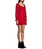 Color:Red - Image 3 - Floral Mesh Long Sleeve Crossover Waist Fit-And-Flare Dress