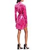 Color:Pink - Image 2 - Burnout Velvet Long Sleeve Tie Waist Button Down Shirt Dress
