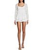 Allison & Kelly Long Sleeve V-Neck Lace Romper, Color:White - Image 1