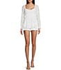 Color:White - Image 1 - Long Sleeve V-Neck Lace Romper