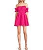 Color:Fuchsia - Image 1 - Off-The-Shoulder Sleeveless Checkered Print Organza Dress