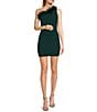 Color:Hunter Green - Image 1 - One-Shoulder Feather Trim Bodycon Dress