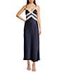 Allison & Kelly Satin Lace Trim V-Neck Spaghetti Strap Dress, Color:Navy - Image 1