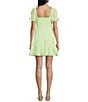 Color:Lime - Image 2 - Short Sleeves Square Neck Smocked Chiffon Dress