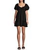 Allison & Kelly Smocked V-Neck Short Sleeve Dress, Color:Black - Image 1