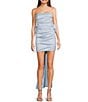 Allison & Kelly Strapless Pearl Taffeta Bow Back Mini Train Dress, Color:Baby Blue - Image 1