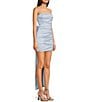 Allison & Kelly Strapless Pearl Taffeta Bow Back Mini Train Dress, Color:Baby Blue - Image 3