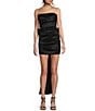 Allison & Kelly Strapless Pearl Taffeta Bow Back Mini Train Dress, Color:Black - Image 1