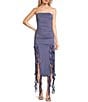 Color:Periwinkle - Image 1 - Strapless Neck Sleeveless Ruffle Side Tube Dress
