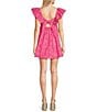 Color:Pink - Image 2 - V-Neck Flutter Sleeve Embroidered Chiffon Floral Dress