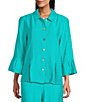 Allison Daley 3/4 Flounce Sleeve Button Front Point Collar Top - Image 1