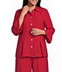 Allison Daley 3/4 Flounce Sleeve Button Front Point Collar Top - Image 1