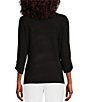 Color:Black - Image 2 - 3/4 Ruched Sleeves Round Neck Top