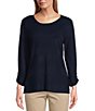 Color:True Navy - Image 1 - 3/4 Ruched Sleeves Round Neck Top