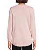 Allison Daley 3/4 Sleeve Crew Neck Curve Hem Diagonal Rib Front Sweater, Color:Blush - Image 2
