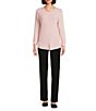 Allison Daley 3/4 Sleeve Crew Neck Curve Hem Diagonal Rib Front Sweater, Color:Blush - Image 3