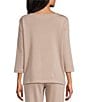 Allison Daley 3/4 Sleeve Crew Neck Drawstring Hem Scuba Knit Top, Color:Mocha - Image 2