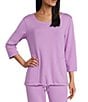 Allison Daley 3/4 Sleeve Crew Neck Drawstring Hem Scuba Knit Top, Color:Violet - Image 1