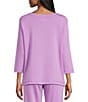 Allison Daley 3/4 Sleeve Crew Neck Drawstring Hem Scuba Knit Top, Color:Violet - Image 2