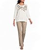 Allison Daley 3/4 Sleeve Crew Neck Embordered Top - Image 3