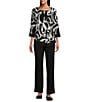 Allison Daley 3/4 Sleeve Keyhole Neck Asymmetric Hem Knit Top, Color:Geo Block - Image 3