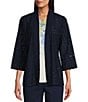 Color:True Navy - Image 1 - 3/4 Sleeve Open Front Crepe Eyelet Knit Cardigan