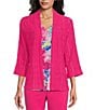 Allison Daley 3/4 Sleeve Open-Front Eyelet Knit Cardigan, Color:Raspberry - Image 1