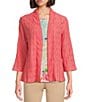 Allison Daley 3/4 Sleeve Open-Front Eyelet Knit Cardigan, Color:Sunkissed Coral - Image 1