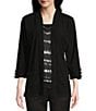 Color:Black - Image 1 - 3/4 Sleeve Open Front Patch Pocket Cardigan