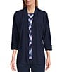 Color:True Navy - Image 1 - 3/4 Sleeve Open Front Patch Pocket Cardigan