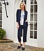 Color:True Navy - Image 4 - 3/4 Sleeve Open Front Patch Pocket Cardigan