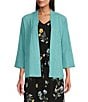 Color:Aquarelle - Image 1 - 3/4 Sleeve Open Front Texture Knit Cardigan
