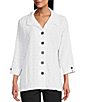 Allison Daley 3/4 Sleeve Point Collar Button Front Knit Top - Image 1